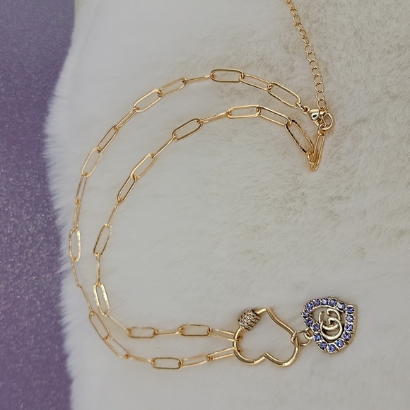 GG Heart Zipper Pull Charm Gold Purple Rhinestone - Picture 4 of 6